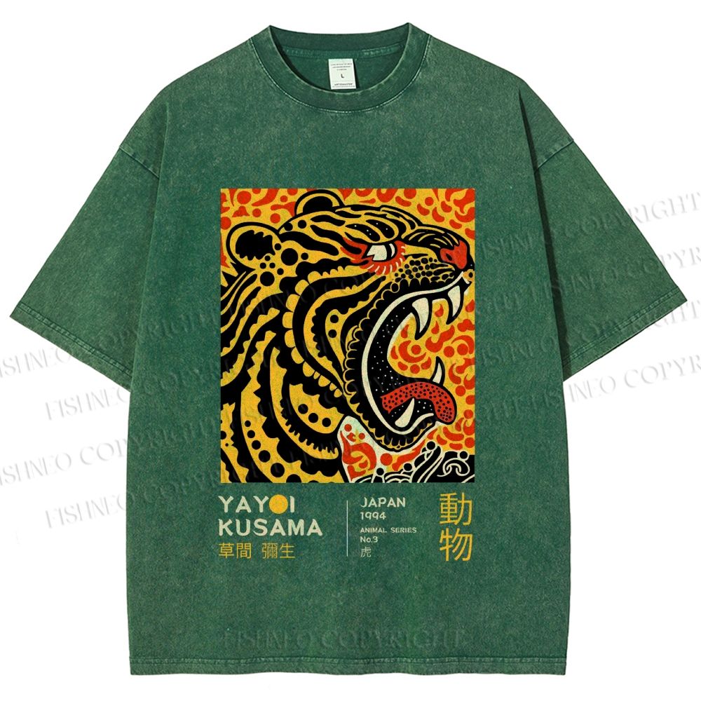 Unisex Yayoi Kusama Polka Dot Tiger Art Printed Washed Tee
