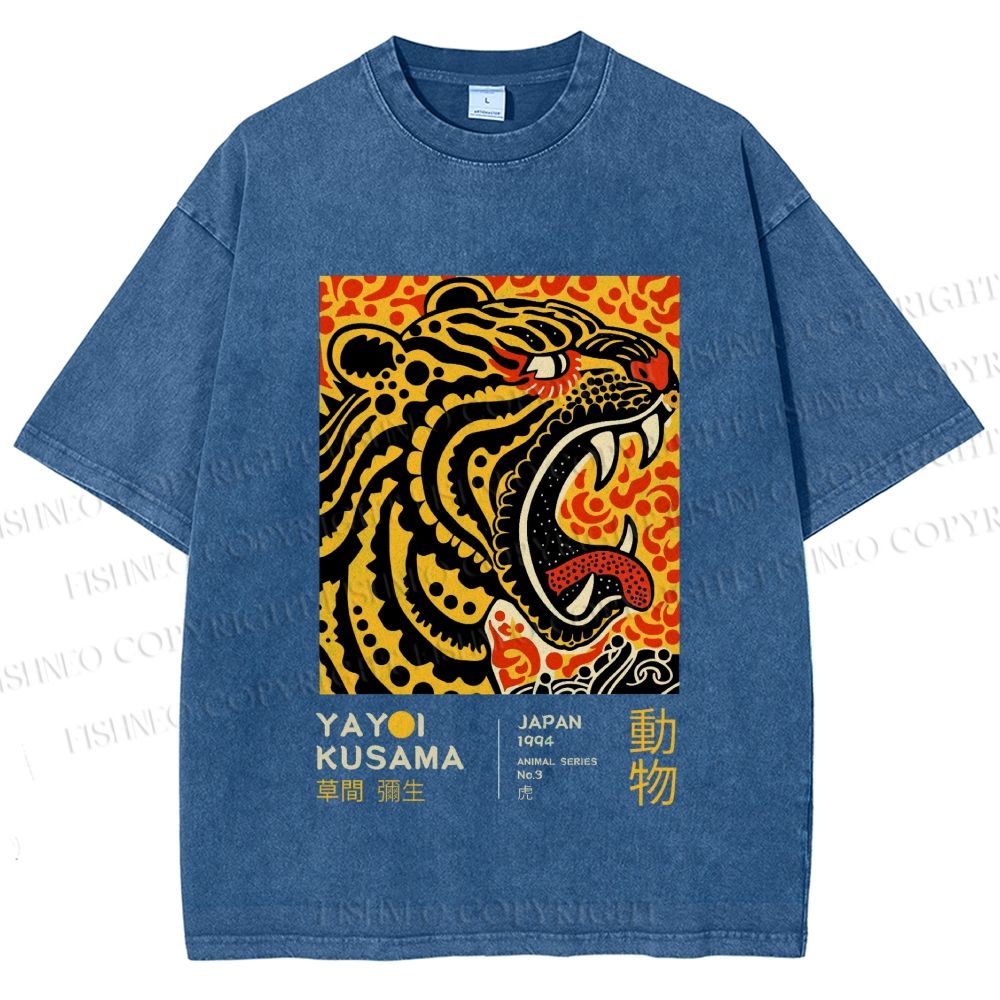 Unisex Yayoi Kusama Polka Dot Tiger Art Printed Washed Tee