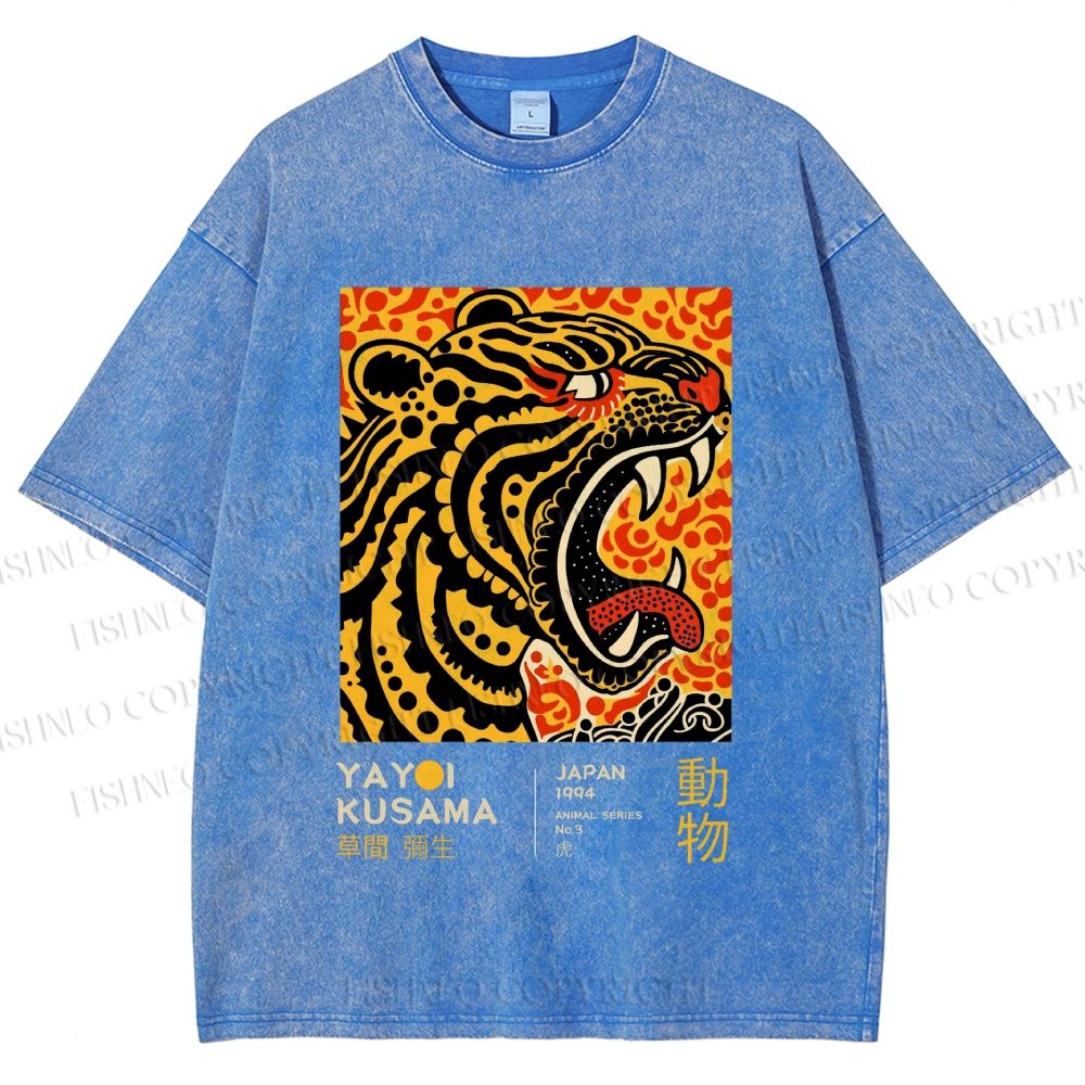 Unisex Yayoi Kusama Polka Dot Tiger Art Printed Washed Tee