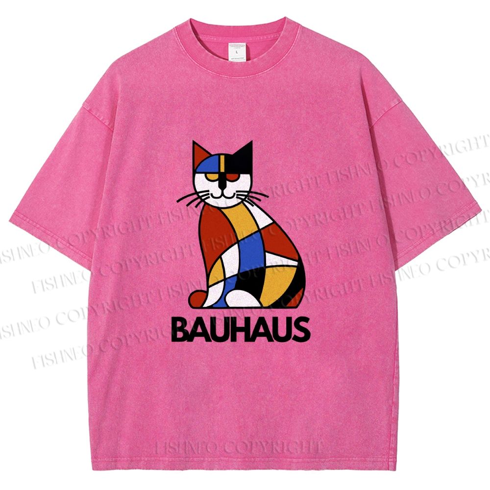 Unisex Bauhaus Mondrian Cat Printed Washed Tee