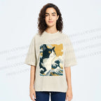 Unisex Japanese Ukiyo-e Cat Printed Washed Tee