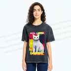 Unisex Yayoi Kusama Cat With Dots Printed Washed Tee