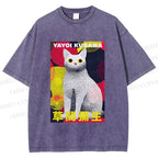 Unisex Yayoi Kusama Cat With Dots Printed Washed Tee