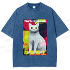 Unisex Yayoi Kusama Cat With Dots Printed Washed Tee