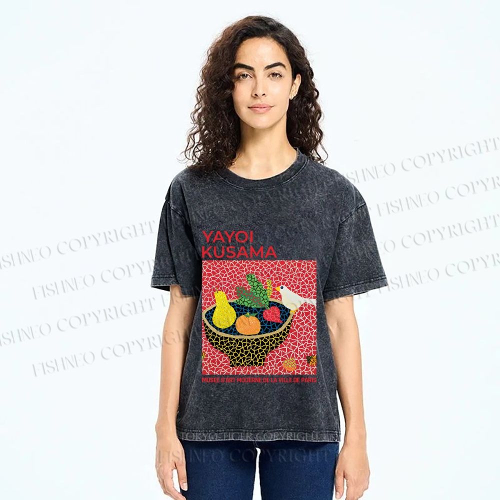 Unisex Yayoi Kusama Bird on Plate Printed Washed Tee