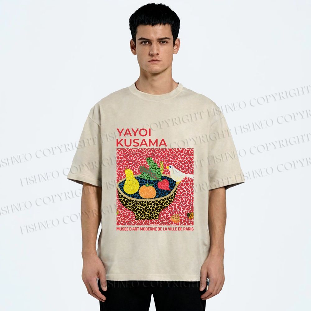 Unisex Yayoi Kusama Bird on Plate Printed Washed Tee