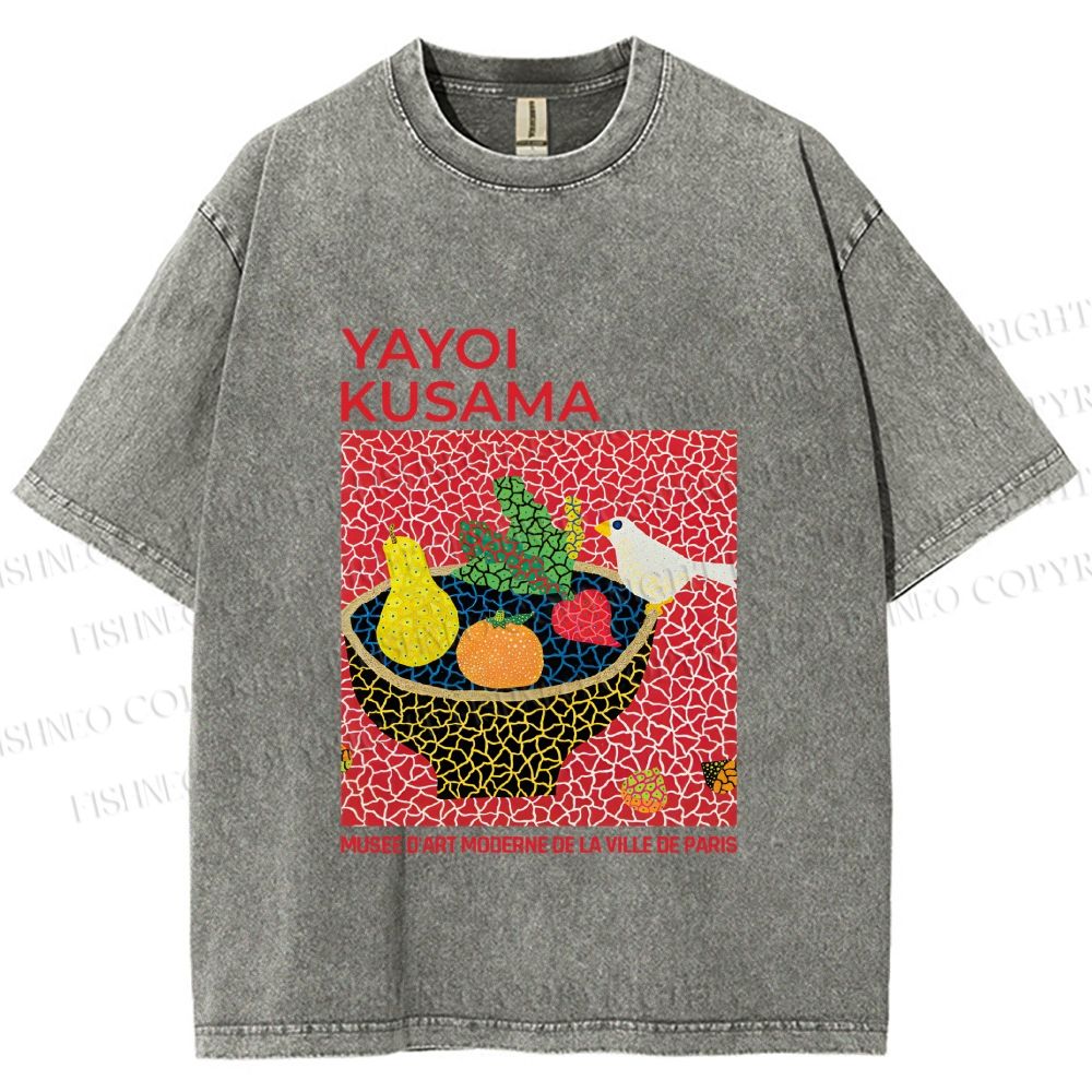 Unisex Yayoi Kusama Bird on Plate Printed Washed Tee