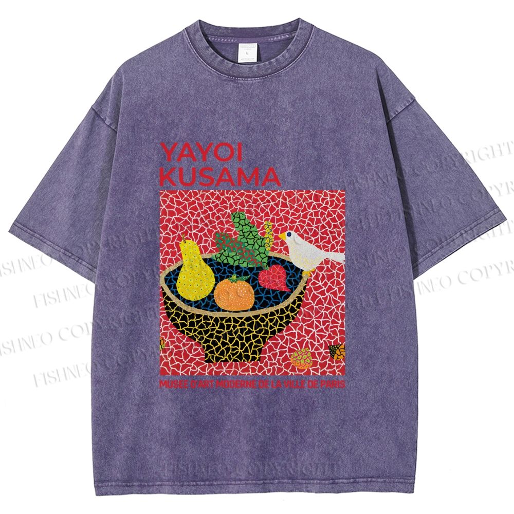 Unisex Yayoi Kusama Bird on Plate Printed Washed Tee