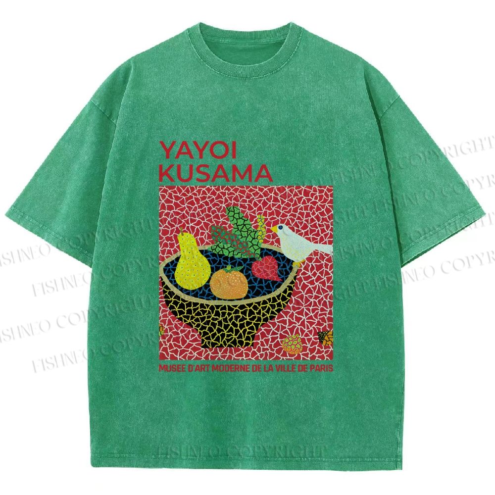 Unisex Yayoi Kusama Bird on Plate Printed Washed Tee