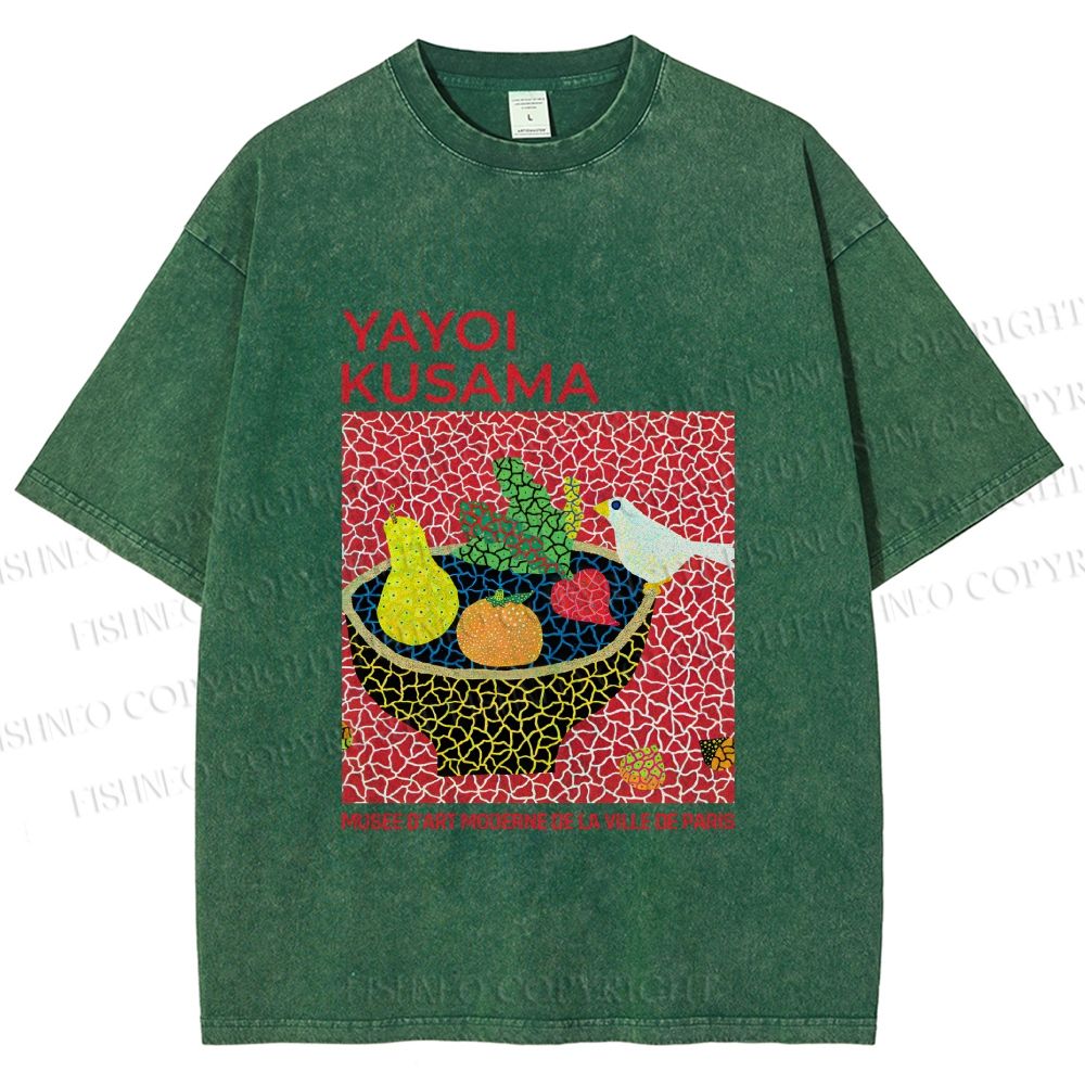 Unisex Yayoi Kusama Bird on Plate Printed Washed Tee