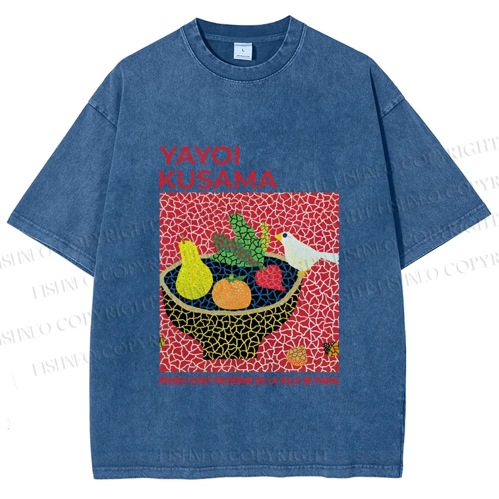 Unisex Yayoi Kusama Bird on Plate Printed Washed Tee