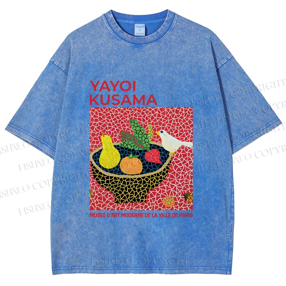 Unisex Yayoi Kusama Bird on Plate Printed Washed Tee