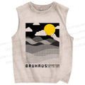 Unisex Bauhaus Wave And Sunset Printed Washed Tank Top