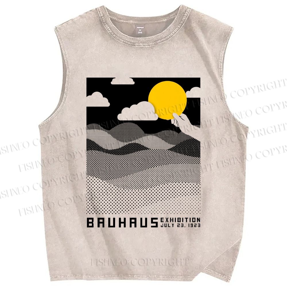 Unisex Bauhaus Wave And Sunset Printed Washed Tank Top