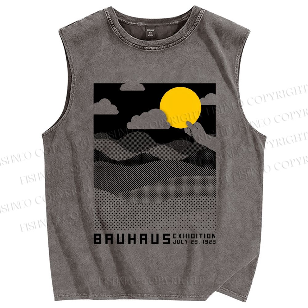 Unisex Bauhaus Wave And Sunset Printed Washed Tank Top