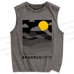Unisex Bauhaus Wave And Sunset Printed Washed Tank Top