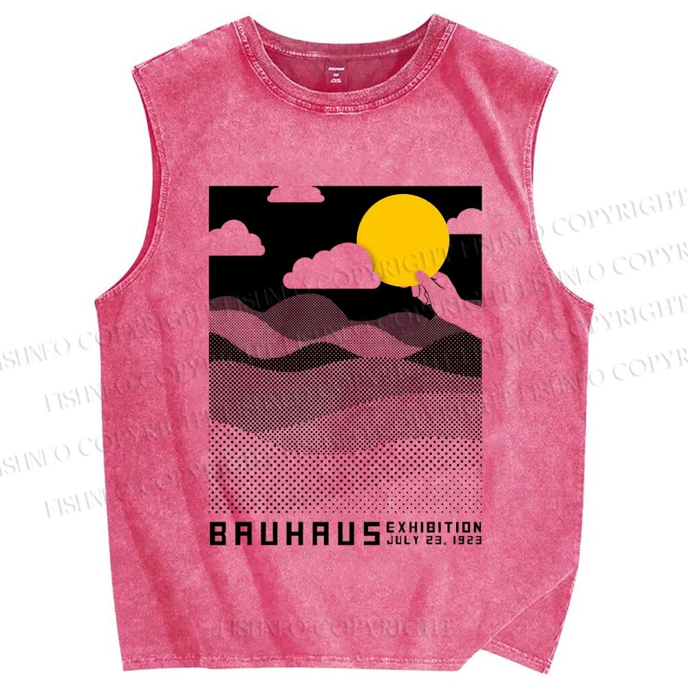 Unisex Bauhaus Wave And Sunset Printed Washed Tank Top