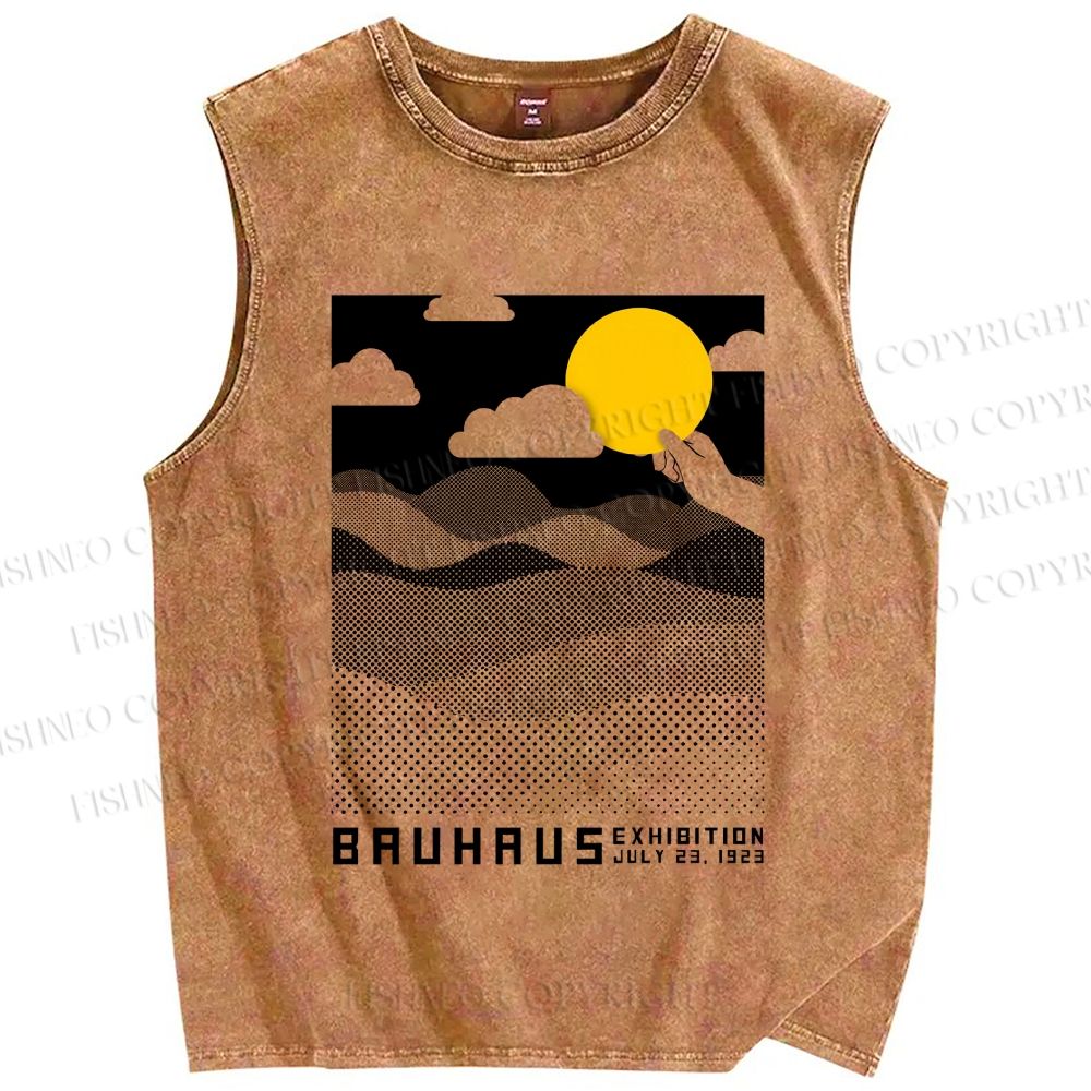 Unisex Bauhaus Wave And Sunset Printed Washed Tank Top