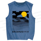 Unisex Bauhaus Wave And Sunset Printed Washed Tank Top