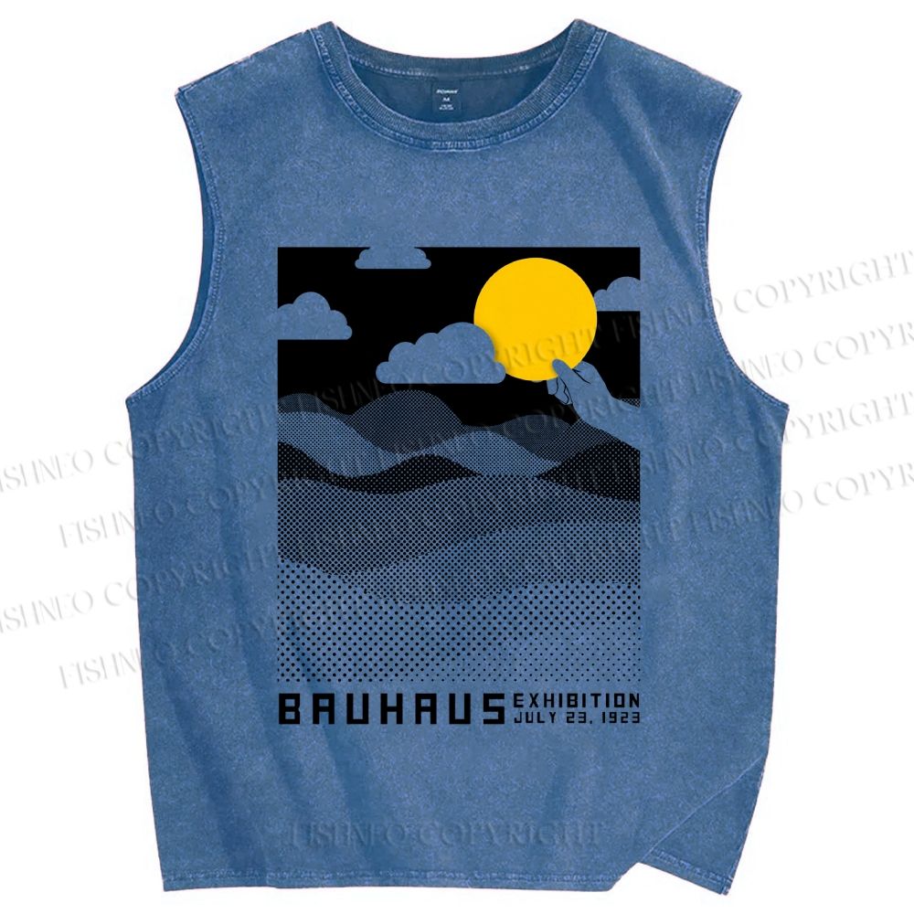 Unisex Bauhaus Wave And Sunset Printed Washed Tank Top