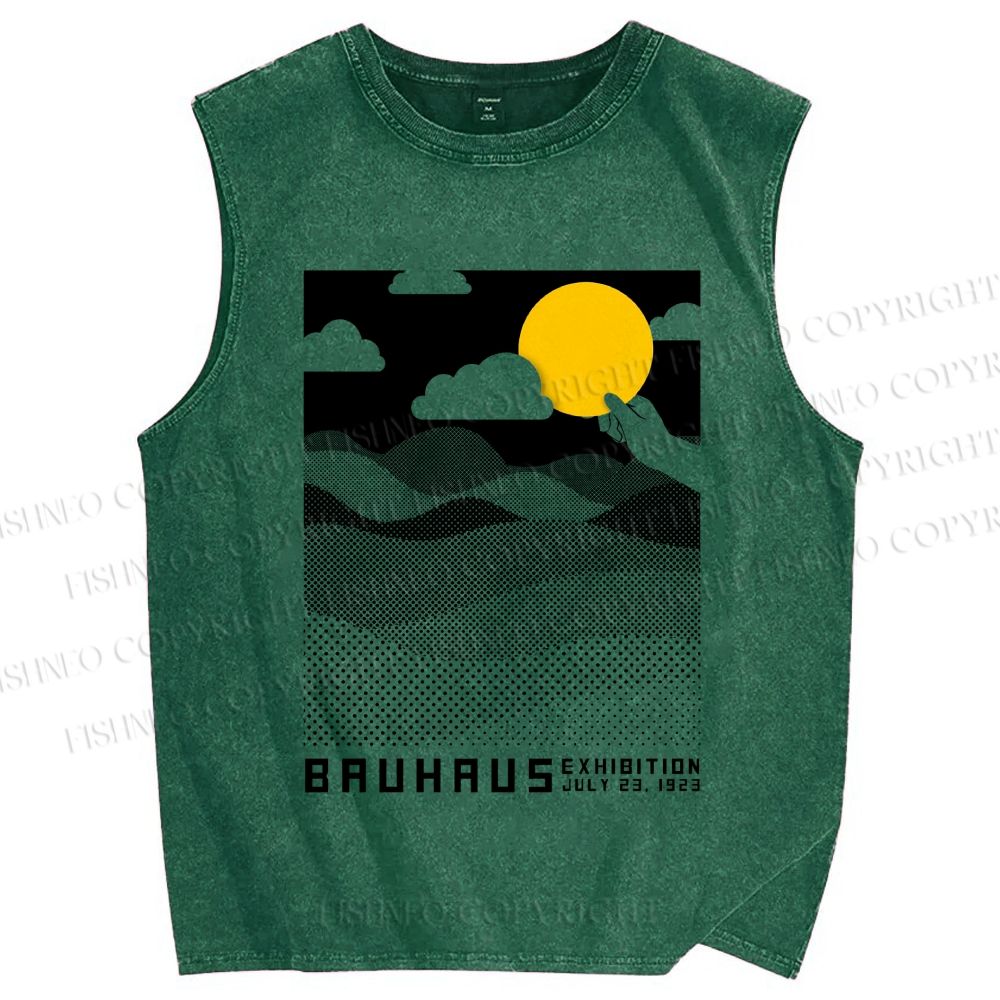 Unisex Bauhaus Wave And Sunset Printed Washed Tank Top