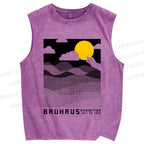 Unisex Bauhaus Wave And Sunset Printed Washed Tank Top
