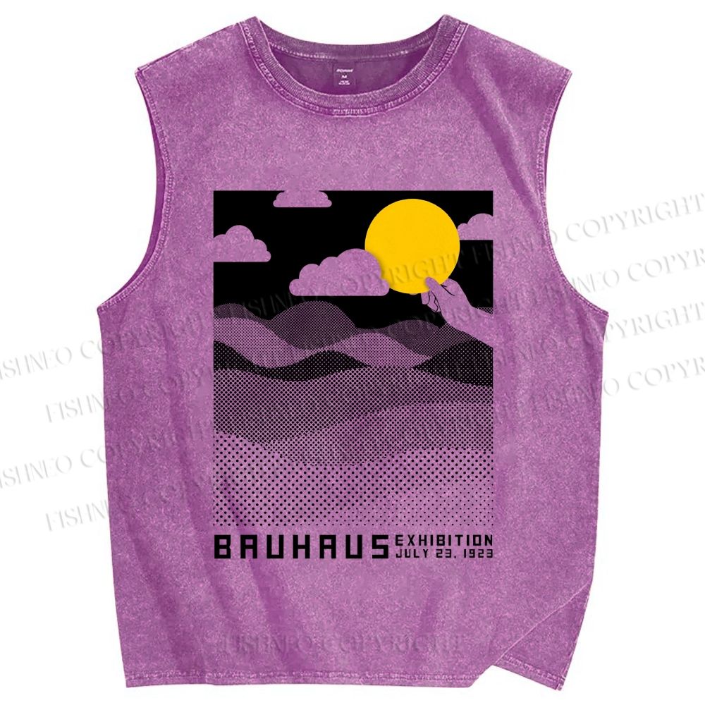 Unisex Bauhaus Wave And Sunset Printed Washed Tank Top