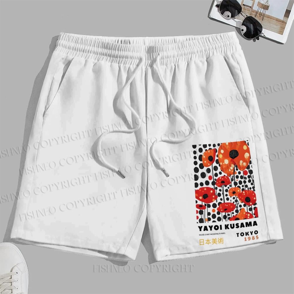 Men's Yayoi Kusama Flower Printed Casual Beach Plus Size Shorts