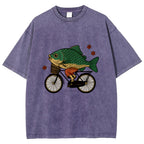 Funny Fish Riding A Bicycle Washed T-Shirt