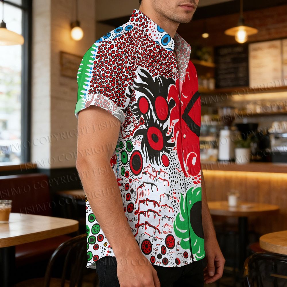 Men's Stand Collar Yayoi Kusama Eyes Printed Short Sleeve Shirt