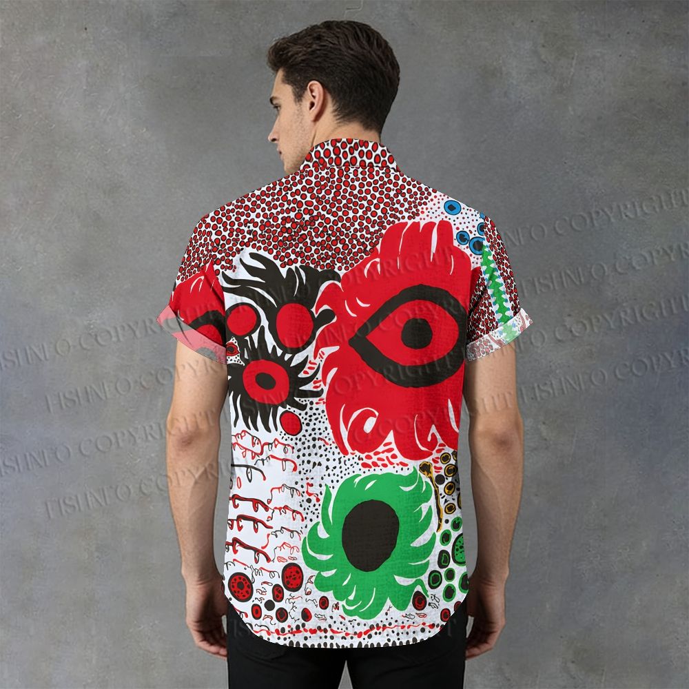 Men's Stand Collar Yayoi Kusama Eyes Printed Short Sleeve Shirt