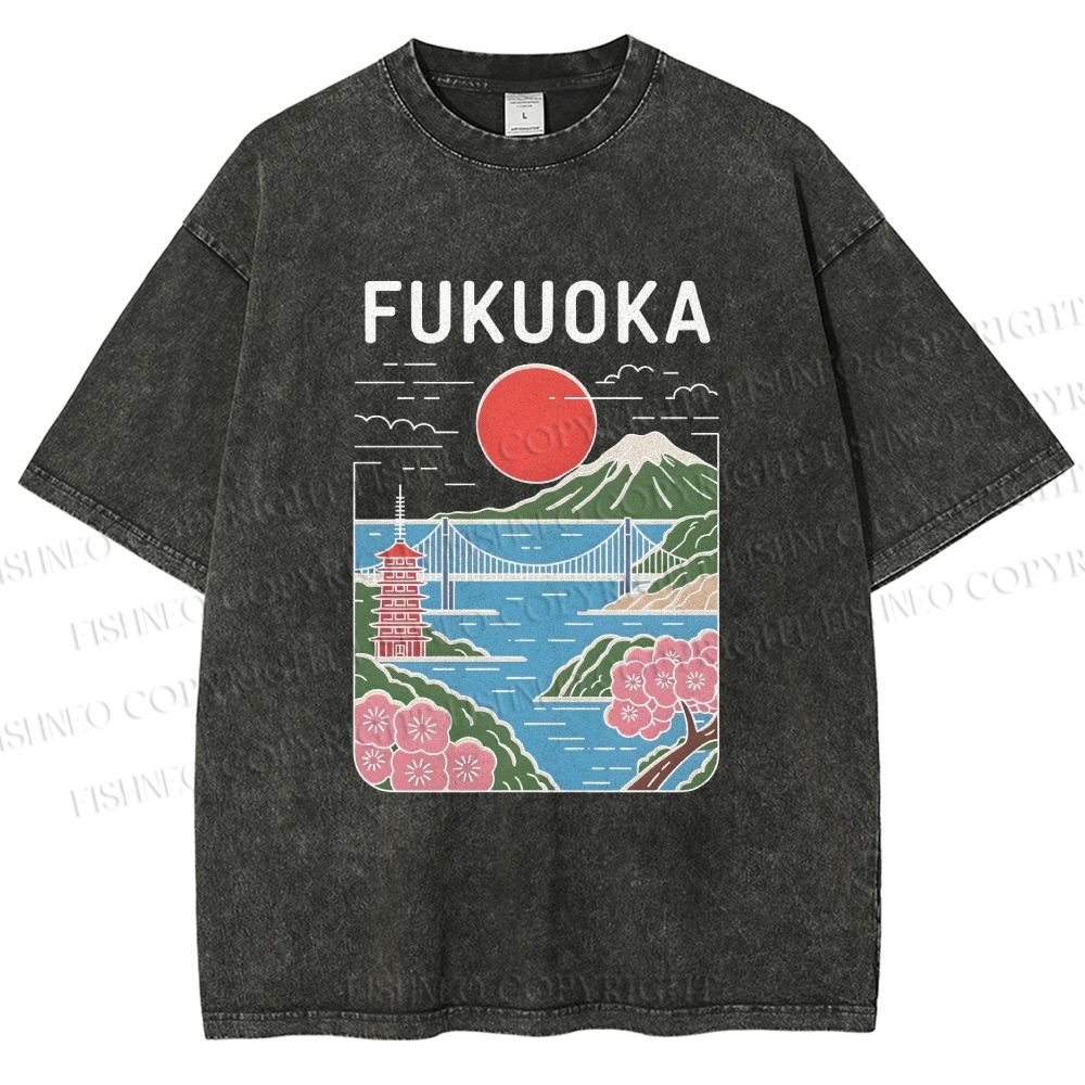 Unisex Fukuoka Japan Printed Washed Tee