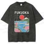 Unisex Fukuoka Japan Printed Washed Tee