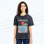 Unisex Fukuoka Japan Printed Washed Tee