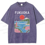 Unisex Fukuoka Japan Printed Washed Tee