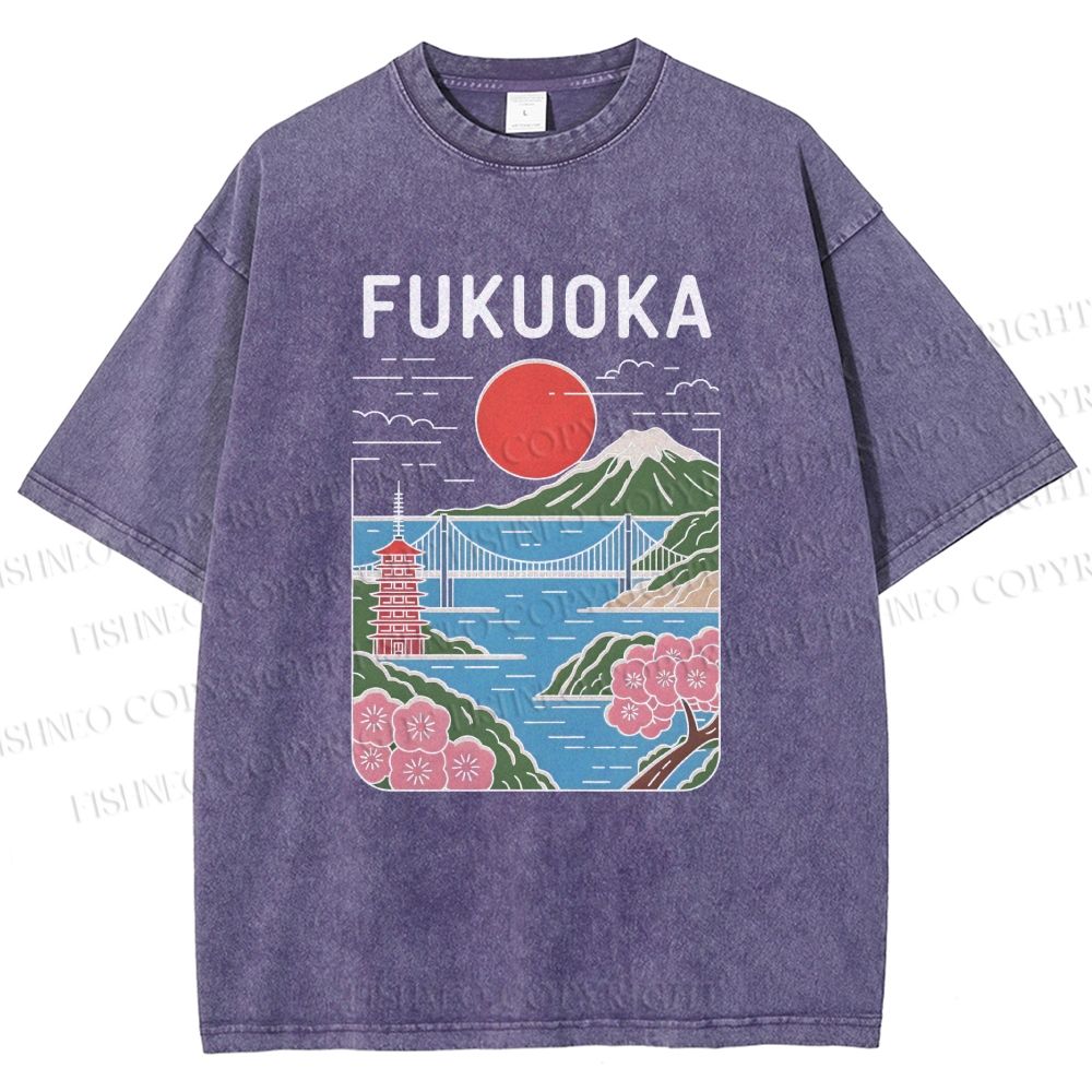 Unisex Fukuoka Japan Printed Washed Tee