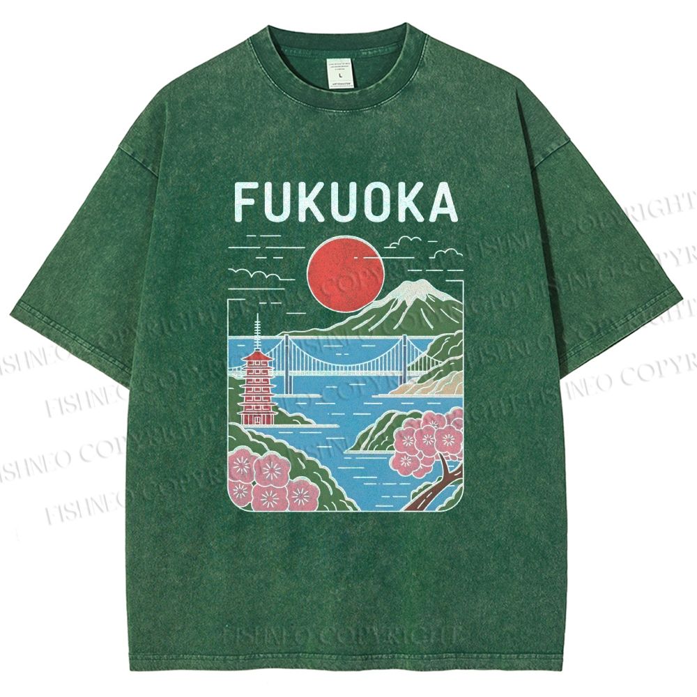 Unisex Fukuoka Japan Printed Washed Tee