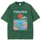 Unisex Fukuoka Japan Printed Washed Tee