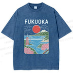 Unisex Fukuoka Japan Printed Washed Tee