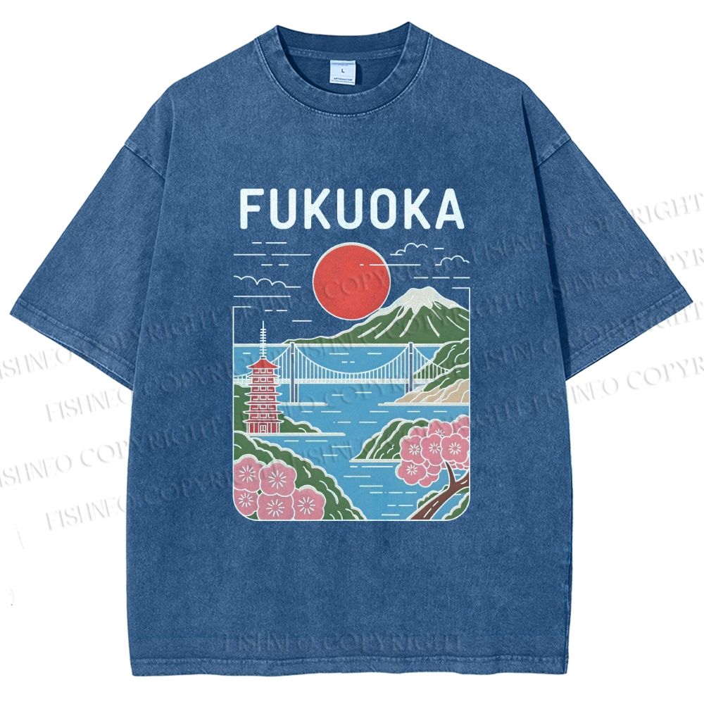 Unisex Fukuoka Japan Printed Washed Tee