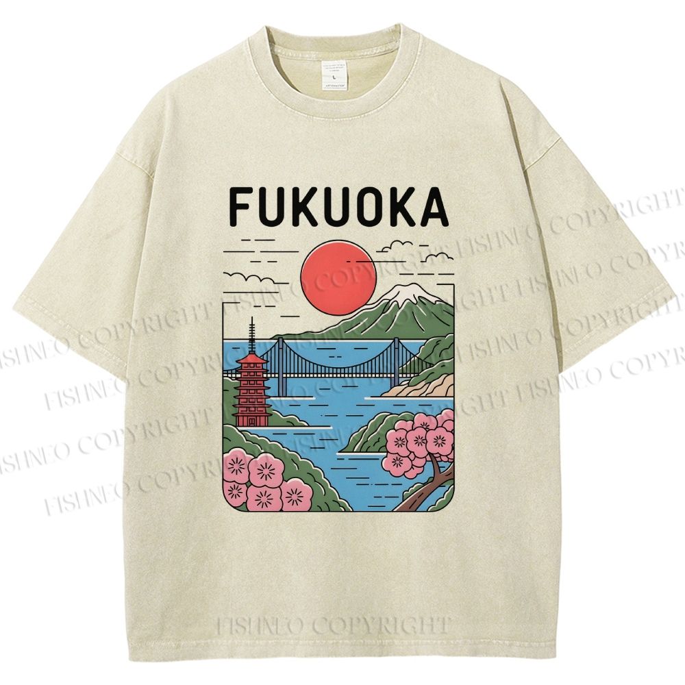 Unisex Fukuoka Japan Printed Washed Tee