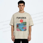 Unisex Fukuoka Japan Printed Washed Tee