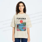 Unisex Fukuoka Japan Printed Washed Tee