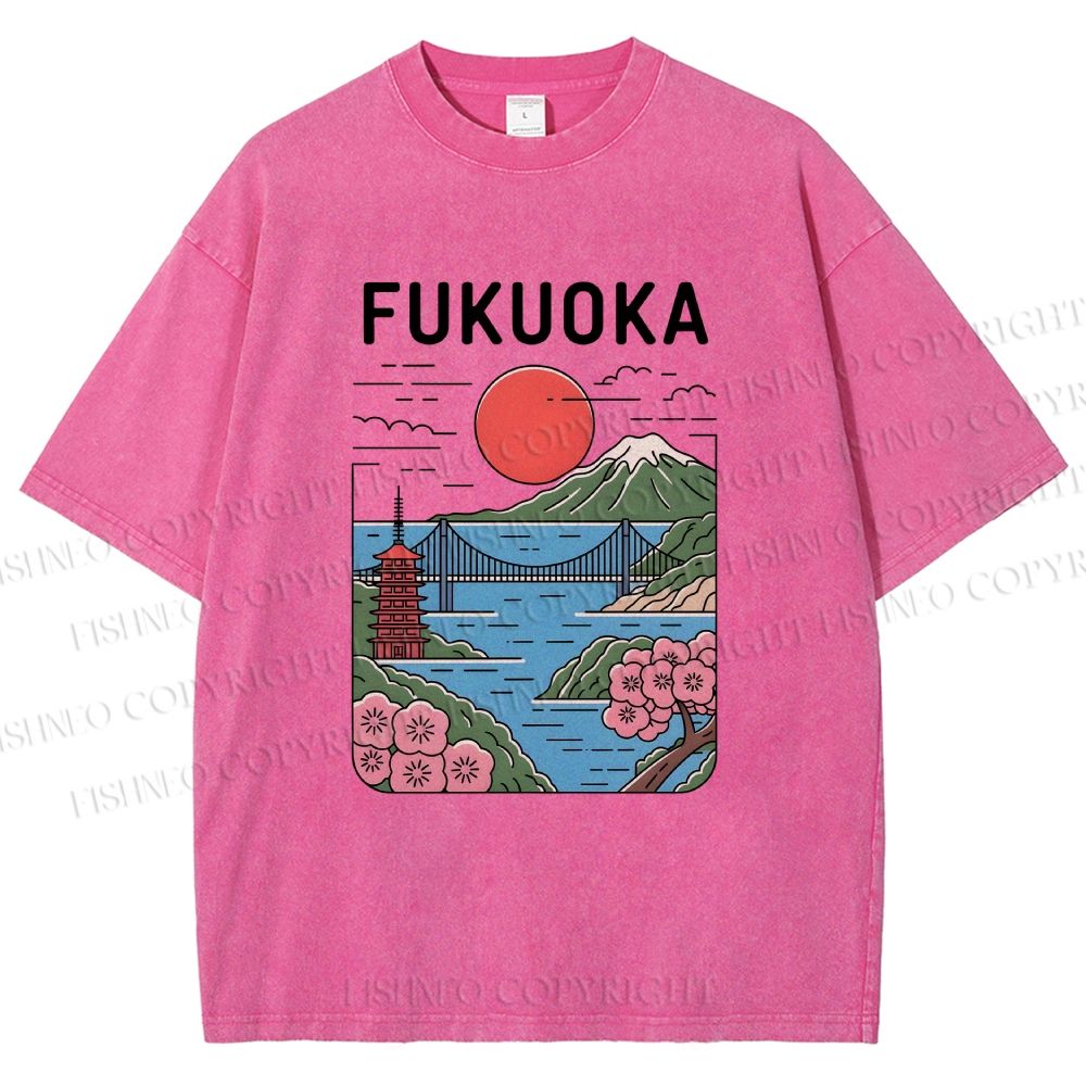 Unisex Fukuoka Japan Printed Washed Tee
