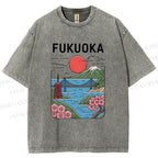 Unisex Fukuoka Japan Printed Washed Tee