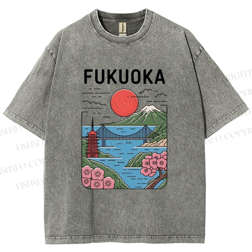 Unisex Fukuoka Japan Printed Washed Tee