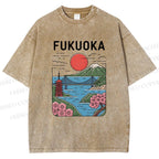 Unisex Fukuoka Japan Printed Washed Tee