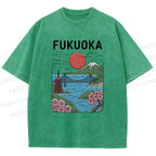 Unisex Fukuoka Japan Printed Washed Tee
