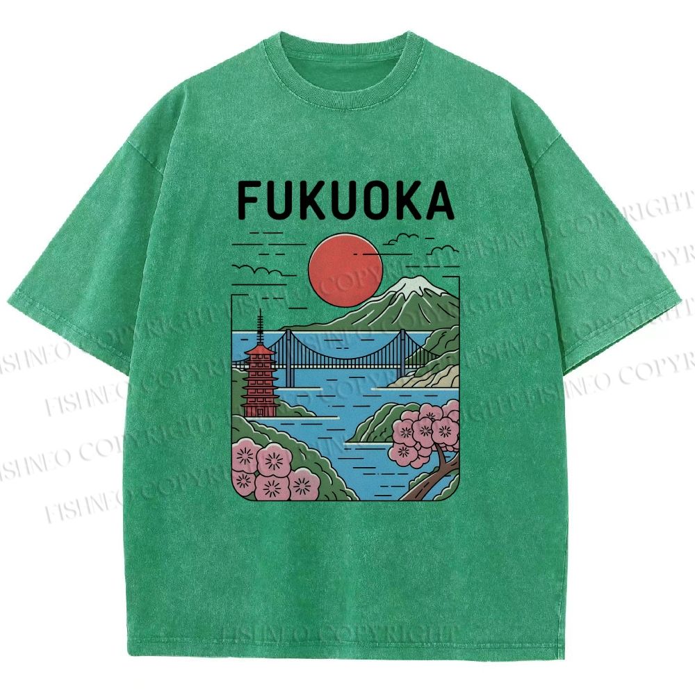 Unisex Fukuoka Japan Printed Washed Tee