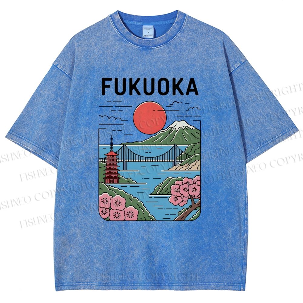 Unisex Fukuoka Japan Printed Washed Tee